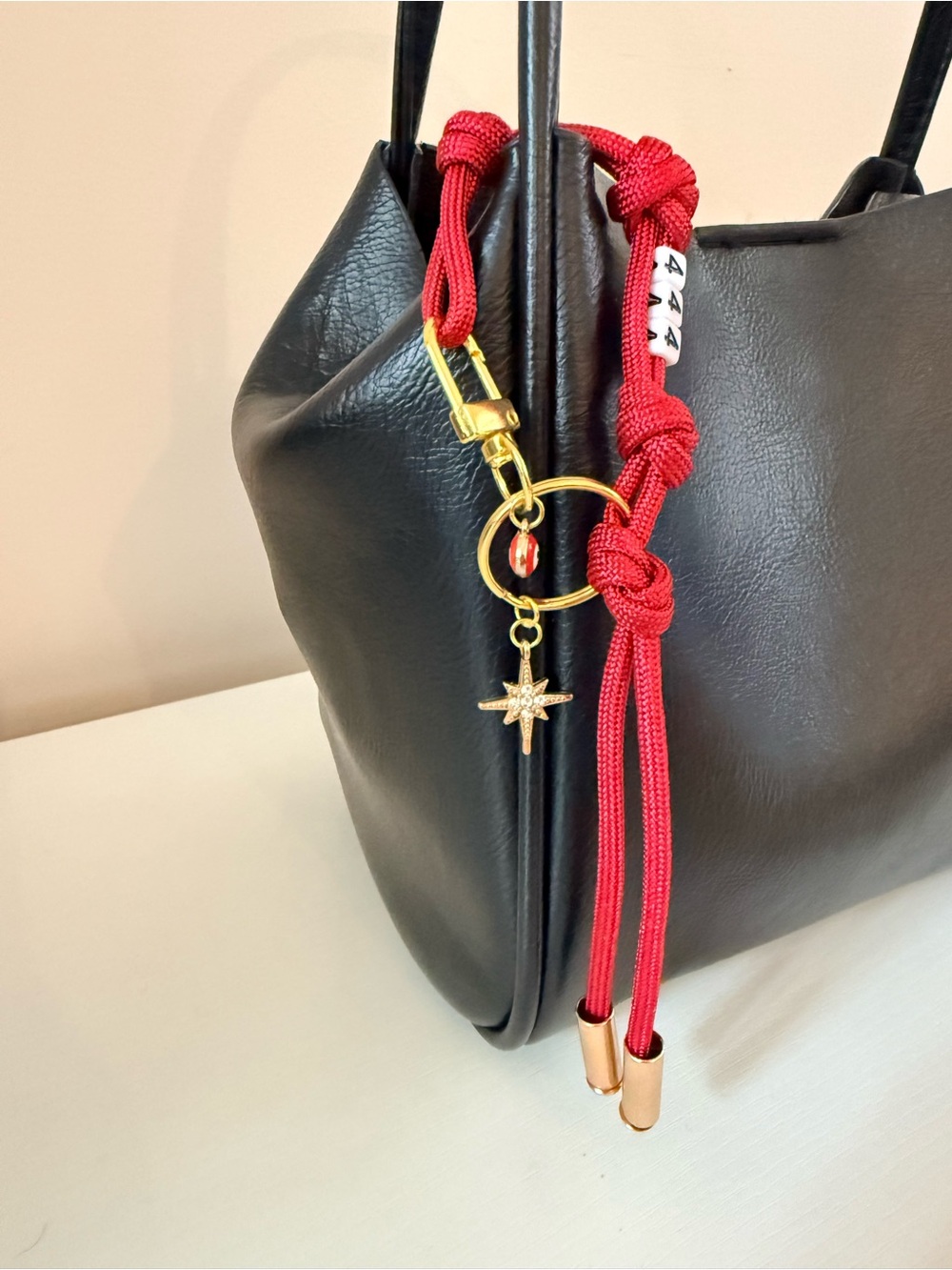 NEW 444 Angel Number Red Evil Eye North Star crystal Gold bag charm - Picture 4 of 4